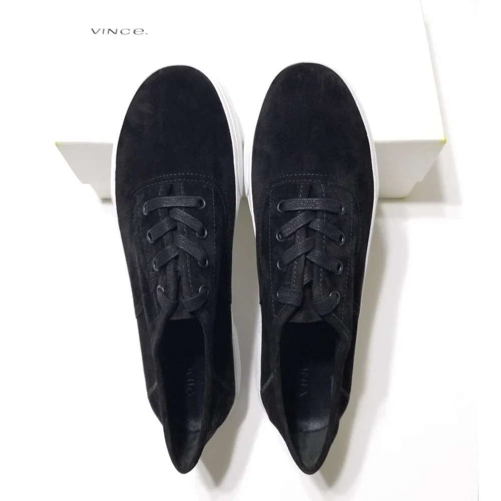 NIB Vince Copley Italian Sport Suede Platform Lace Up Sneaker Black 9 9.5